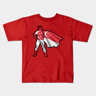 Singapore Hero Wearing Cape of Singaporean Flag and Peace in Singapore Kids T-Shirt